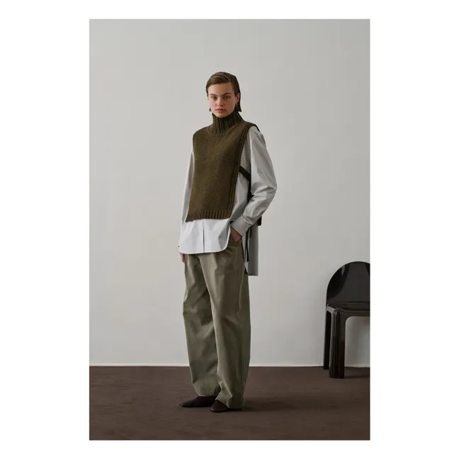 Jersey sin mangas de lana virgen dorada | Verde Kaki chiné