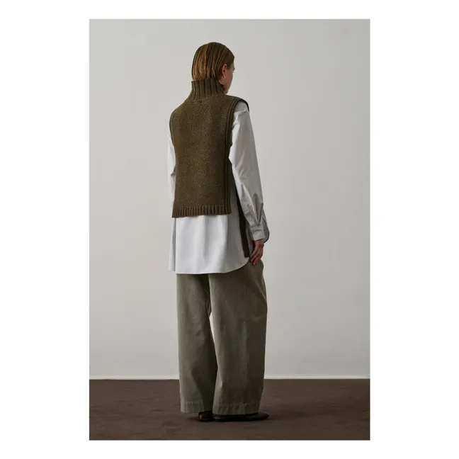 Jersey sin mangas de lana virgen dorada | Verde Kaki chiné