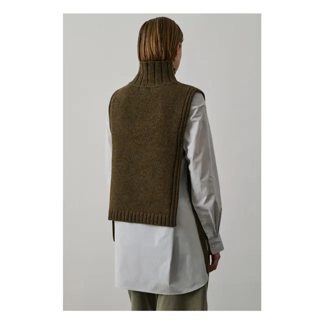 Jersey sin mangas de lana virgen dorada | Verde Kaki chiné