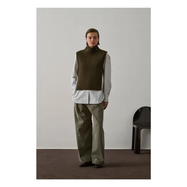 Jersey sin mangas de lana virgen dorada | Verde Kaki chiné