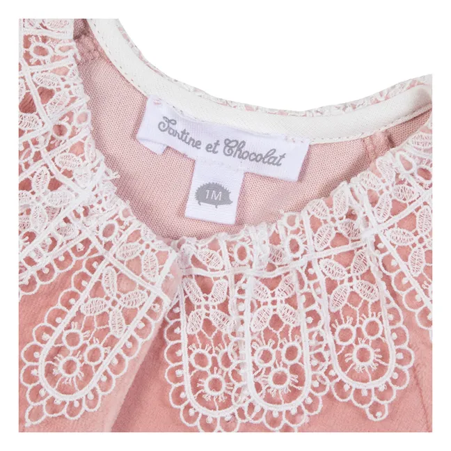 Pyjama Col Dentelle | Rose pêche