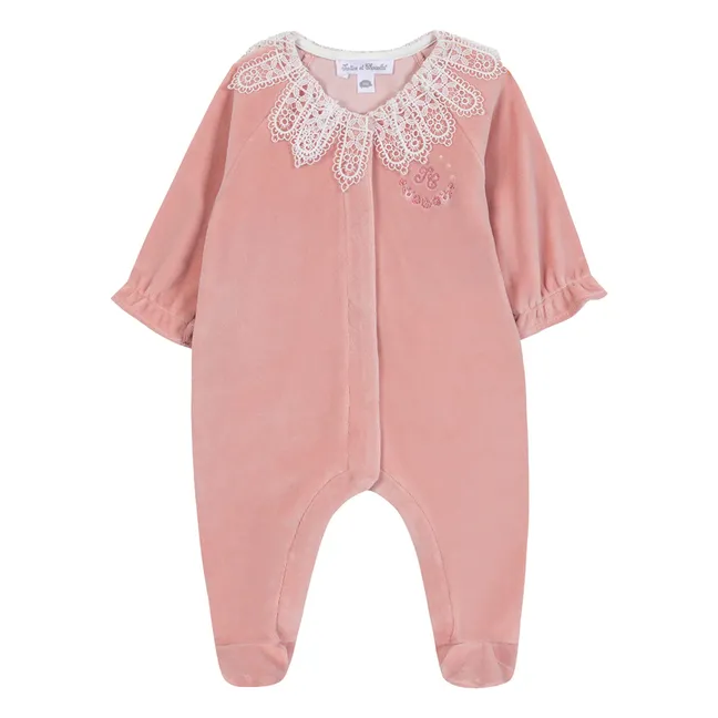 Pyjama Col Dentelle | Rose pêche