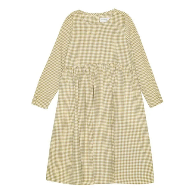 Vestido Vita Midi Cuadros de algodón orgánico | Beige