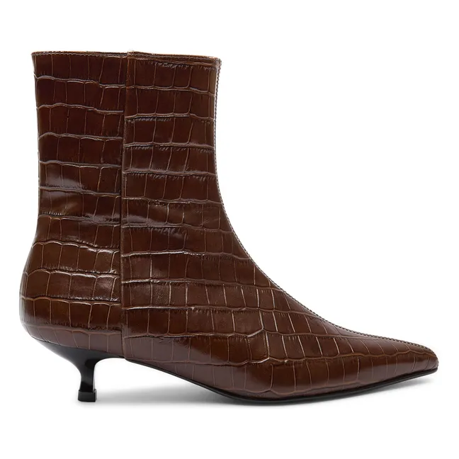 Paula Crocodile Effect Boots | Chocolate