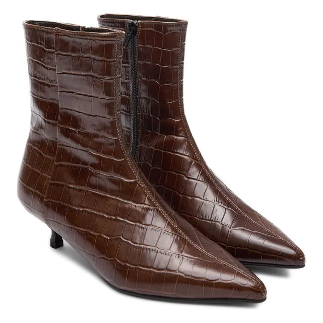 Paula Crocodile Effect Boots | Chocolate