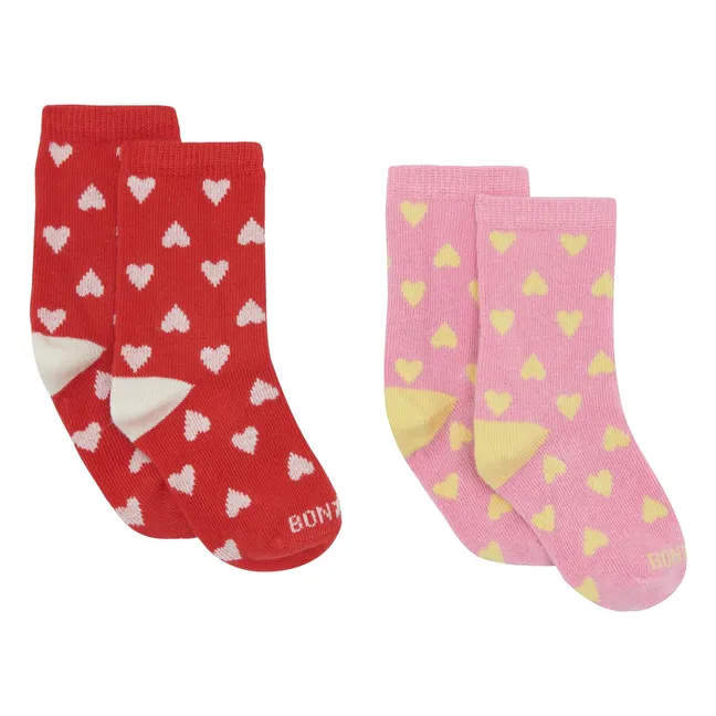 Set of 2 Pairs of Heart Socks | Pink