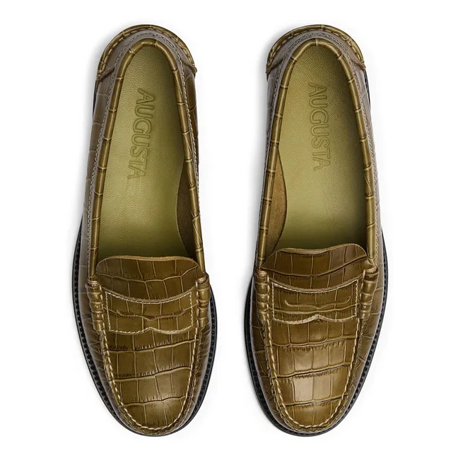 Mocassins Zoe Effet Crocodile | Vert olive