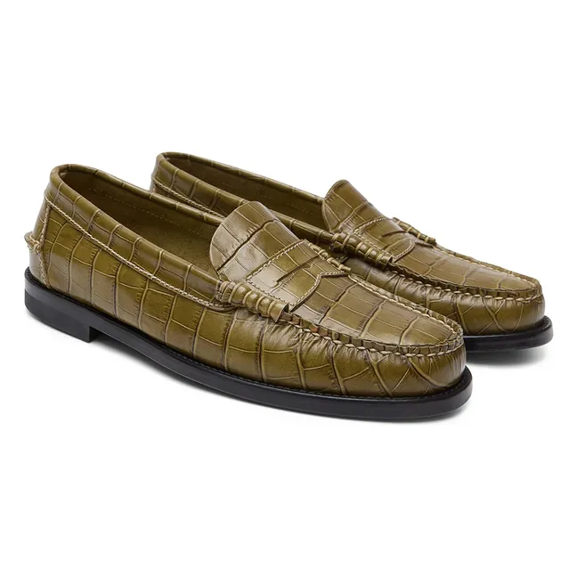 Mocassins Zoe Effet Crocodile | Vert olive