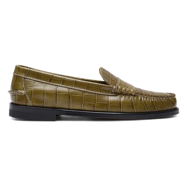 Mocassins Zoe Effet Crocodile | Vert olive