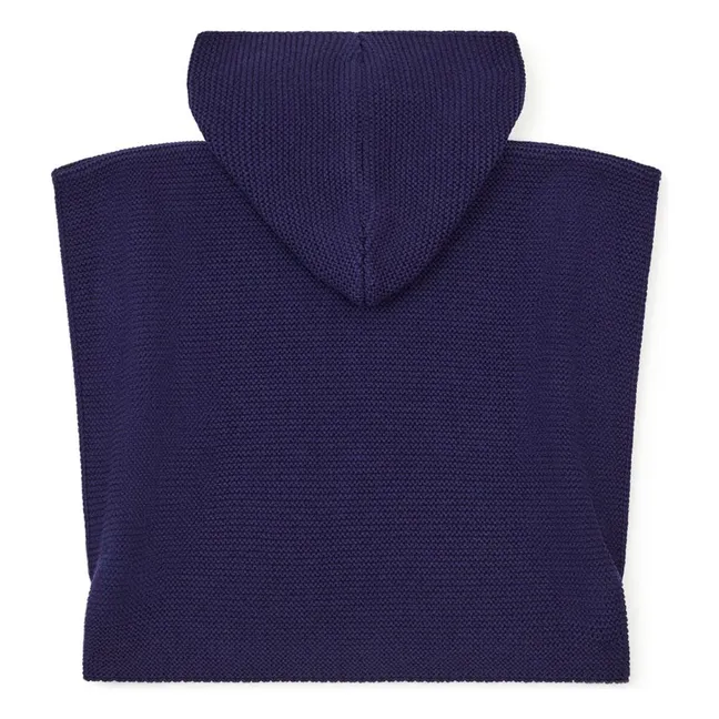 Poncho in organic cotton knit | Navy blue