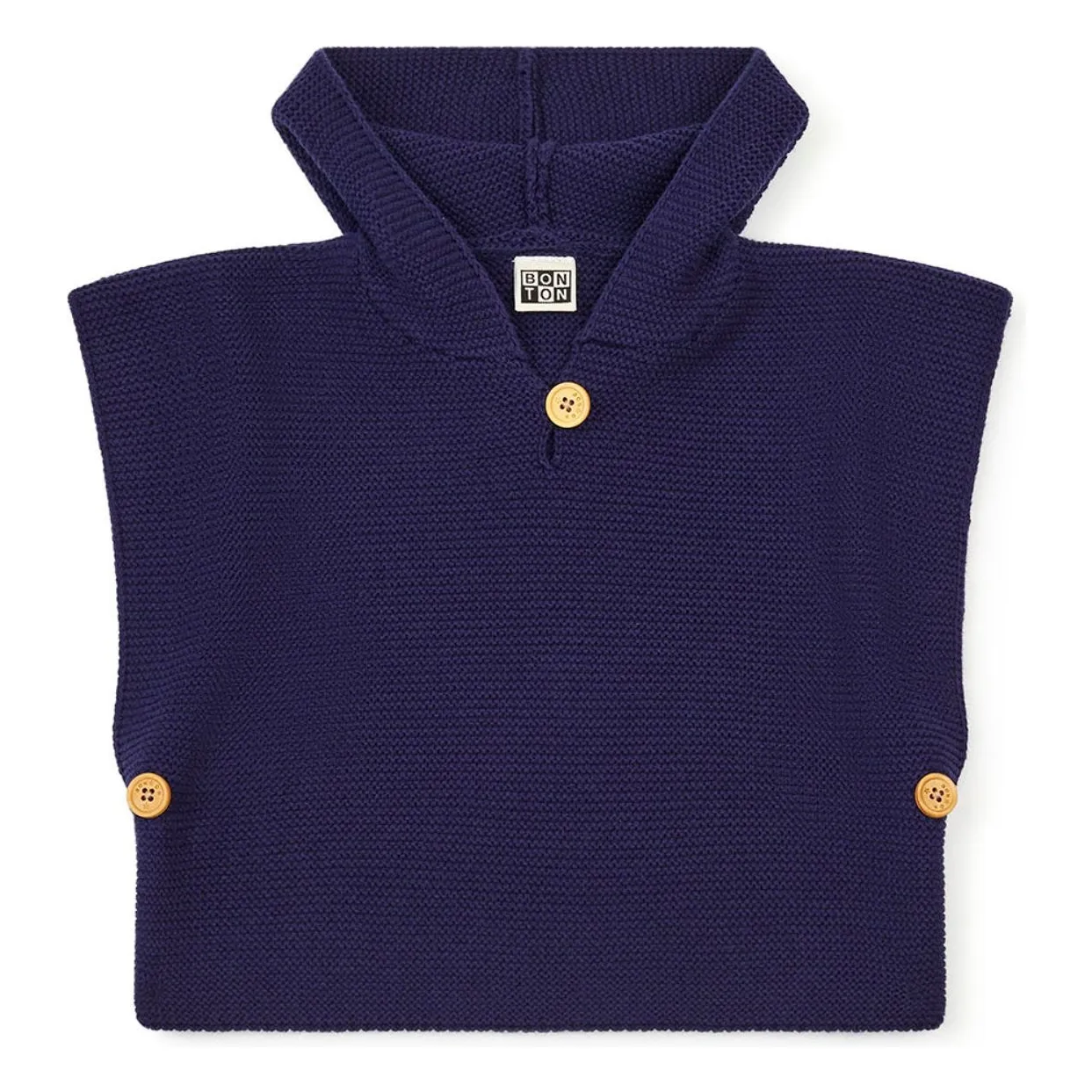 Bonton Navy Blue Poncho In Organic Cotton Knit