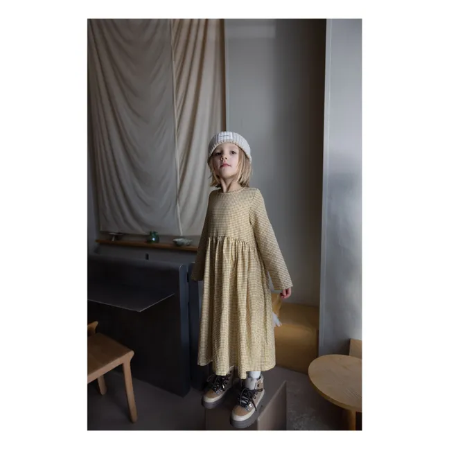 Vestido Vita Midi Cuadros de algodón orgánico | Beige