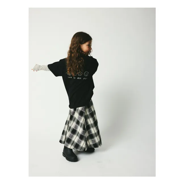 Jupe Mi Longue Gertrud Carreaux Coton Bio | Noir