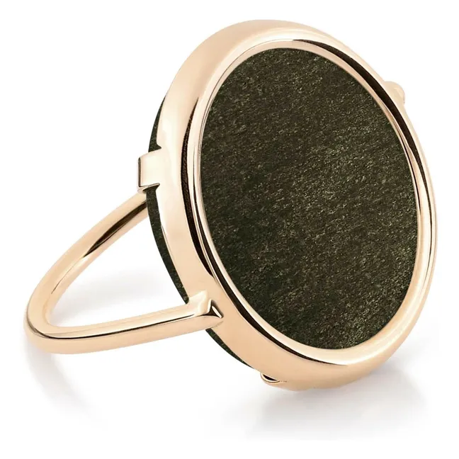 Bague Disc | Obsidienne Dorée
