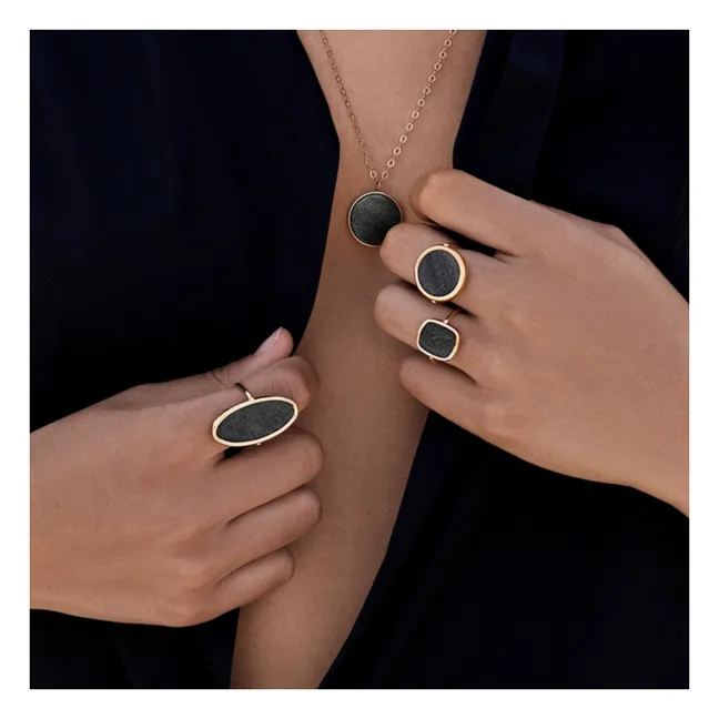 Bague Disc | Obsidienne Dorée