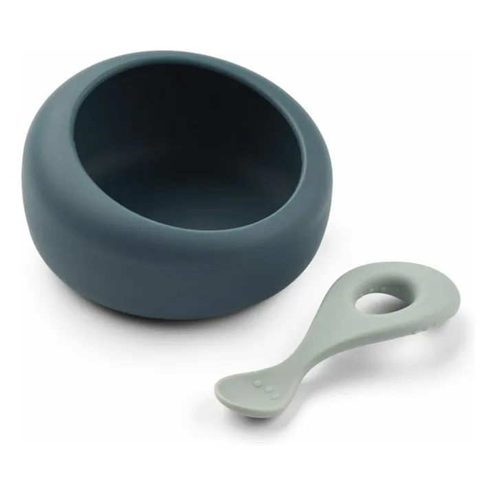 Cuenco y cuchara de silicona Sparia | Whale blue/Dove blue- Imagen del producto n°0