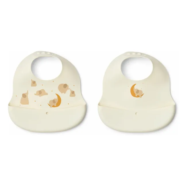 Baberos de silicona Ember - Juego de 2 | Elephant/Creme de la creme