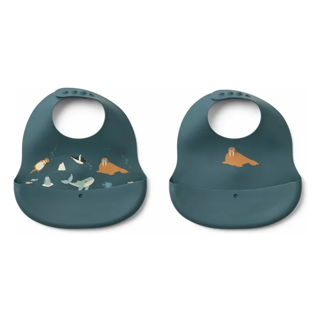 Bavaglini in silicone Ember - Set di 2 | Arctic Sea/Ocean view