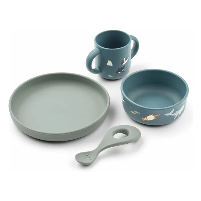 Set vaisselle Vivi en silicone - Set de 4 | Arctic Sea/Ocean view
