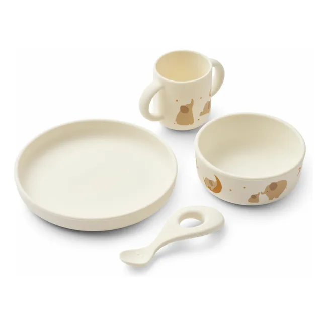 Set vaisselle Vivi en silicone - Set de 4 | Elephant/Creme de la creme