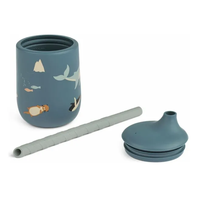 Gobelet avec paille Ellis en silicone - Set de 2 | Arctic Sea/Ocean view
