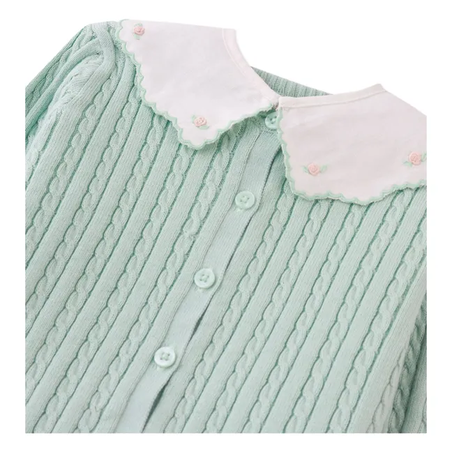 Cardigan Col Claudine | Vert d'eau