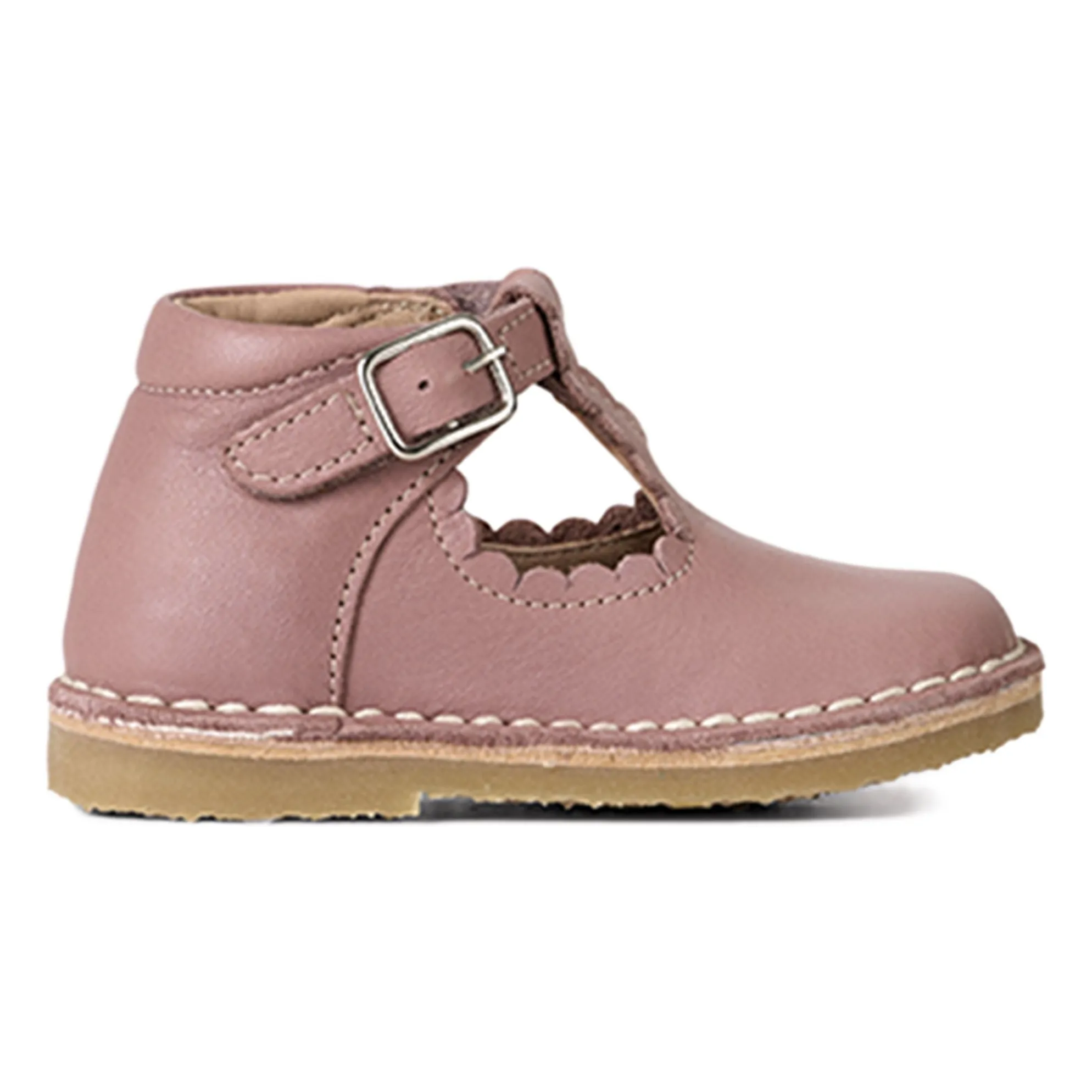 Petit Nord Girls Pink Babies T-Bar Scallop