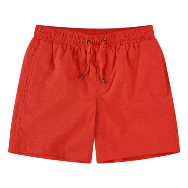 Seersucker Striped Swim Shorts | Red
