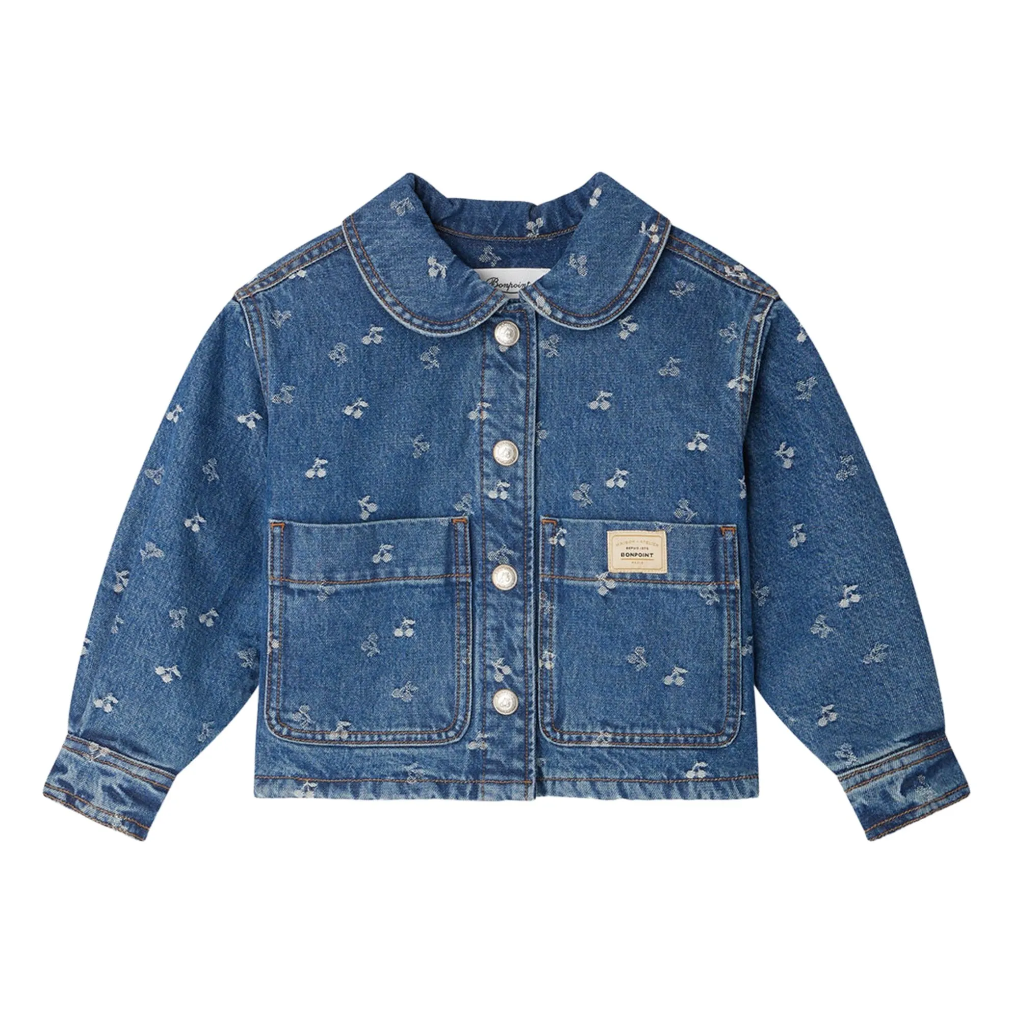 Bonpoint Girls Denim Blue Jalia Jacquard Jean Jacket