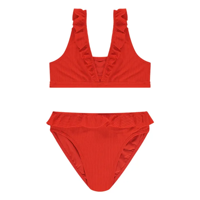 Textured Ruffle 2-Piece Jersey | Red