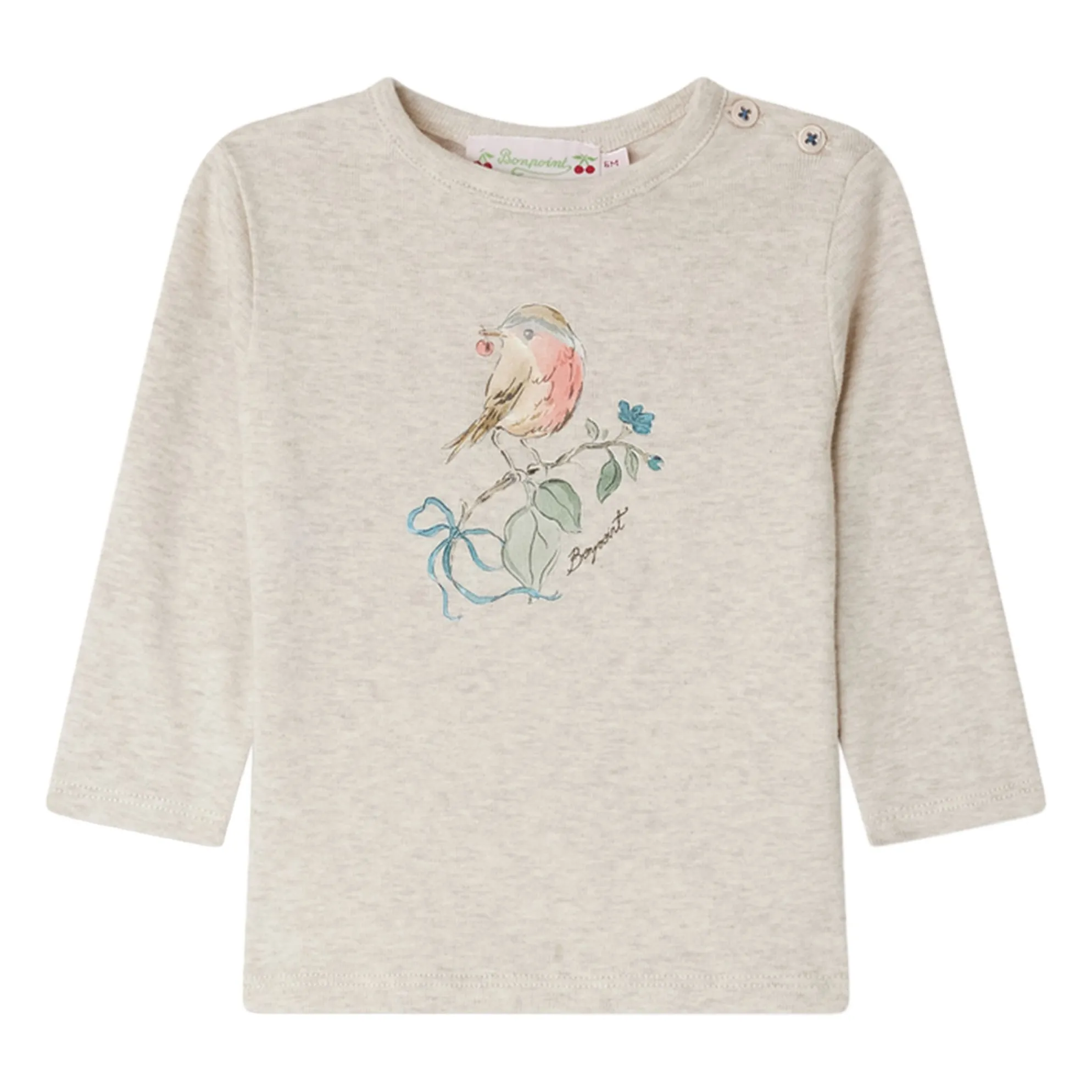 Bonpoint Heather Beige Tahsina Organic Cotton Ribbed T-Shirt