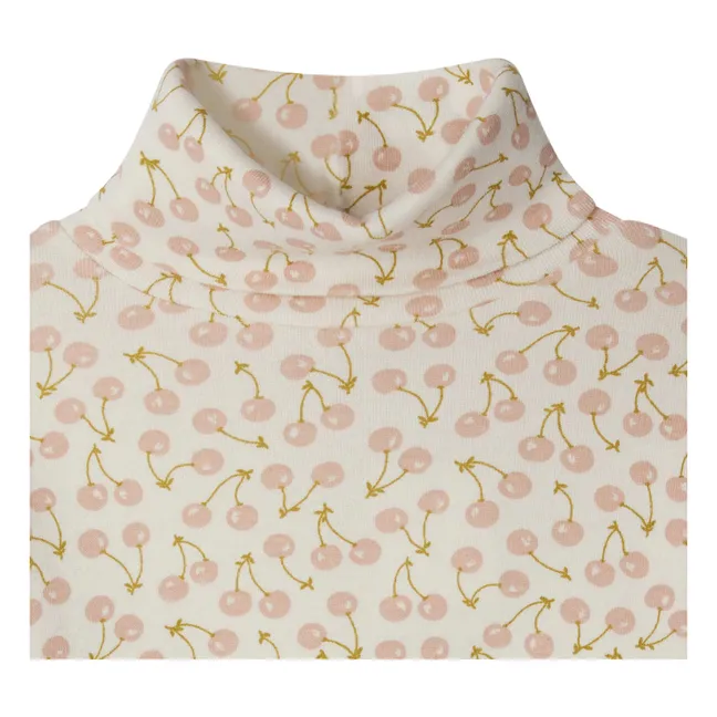 T-shirt Col Roulé Tahiti Cerises Coton Bio | Ecru