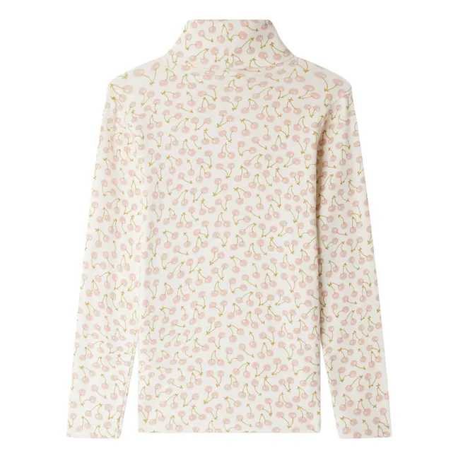 T-shirt Col Roulé Tahiti Cerises Coton Bio | Ecru