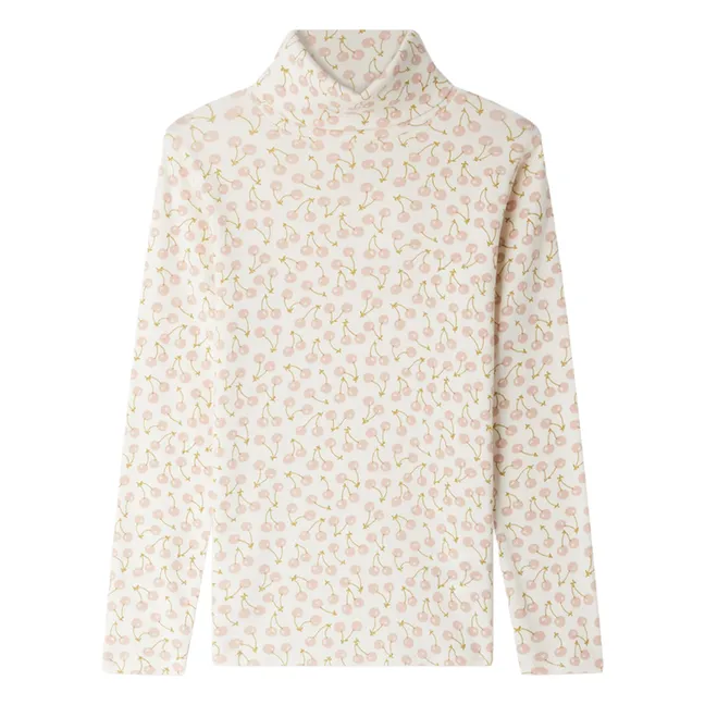 T-shirt Col Roulé Tahiti Cerises Coton Bio | Ecru