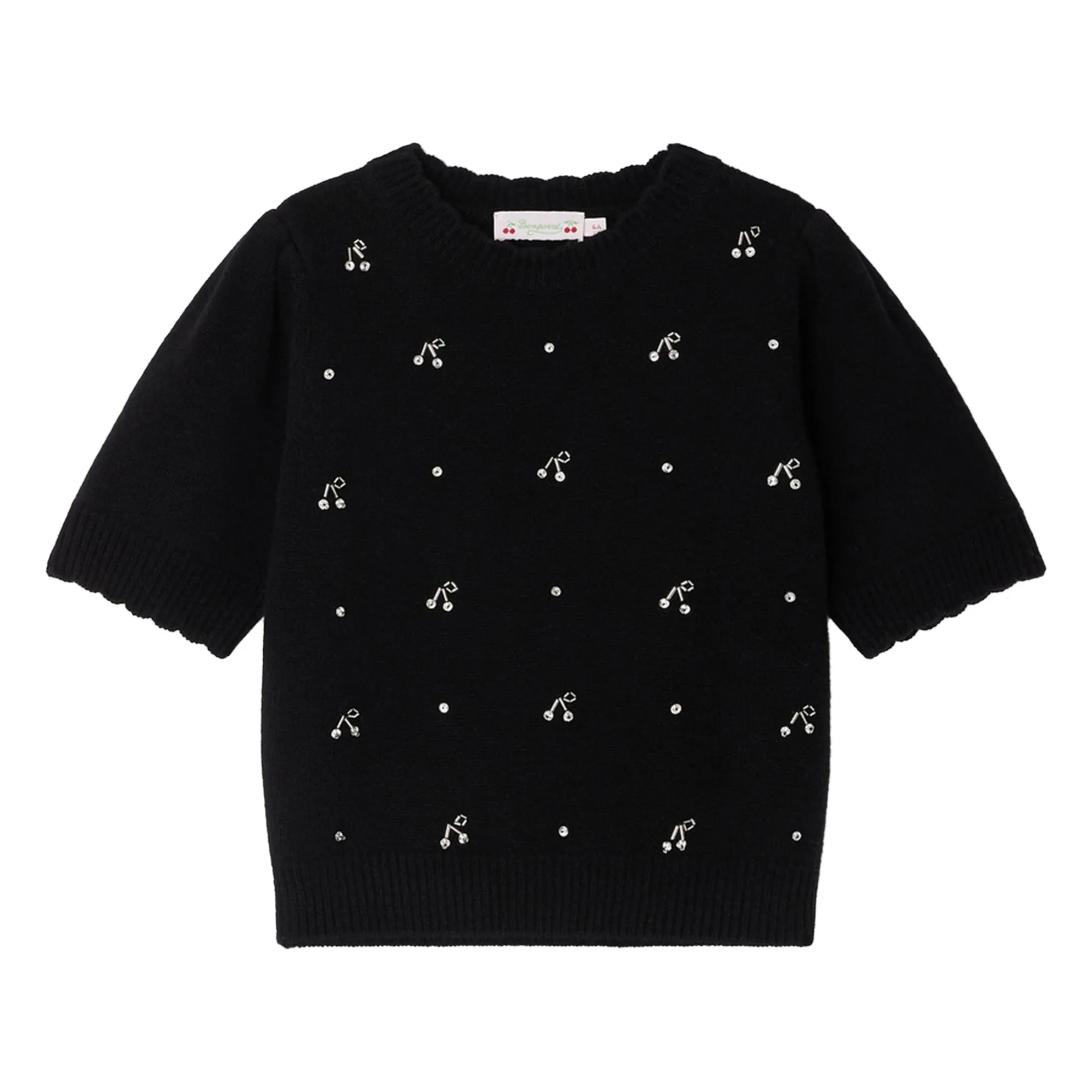 Bonpoint Girls Black Justine Short Sleeve Wool Cashmere Sweater