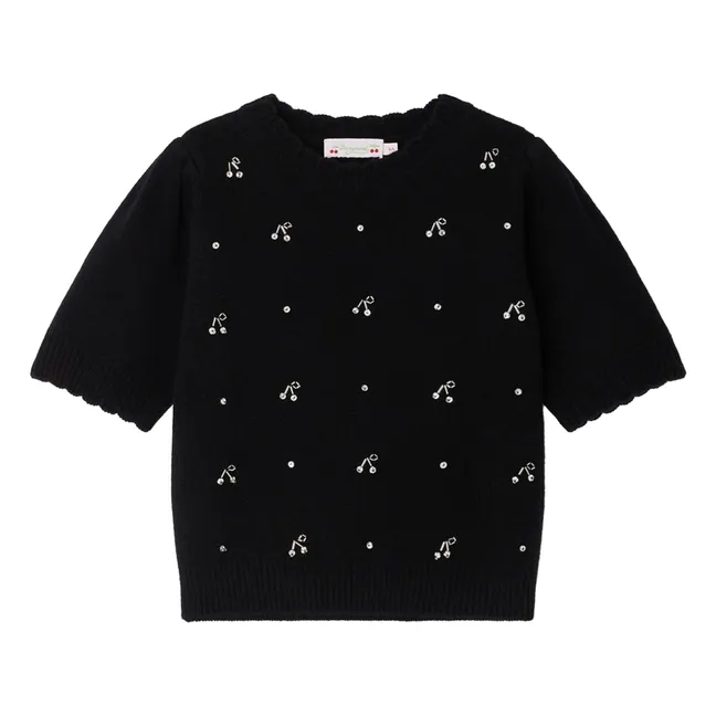 Pull Manches Courtes Justine Laine Cachemire | Noir