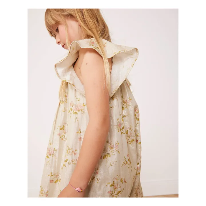 Robe Reveuse Fleurie Métallisée | Ecru- Image produit n°6