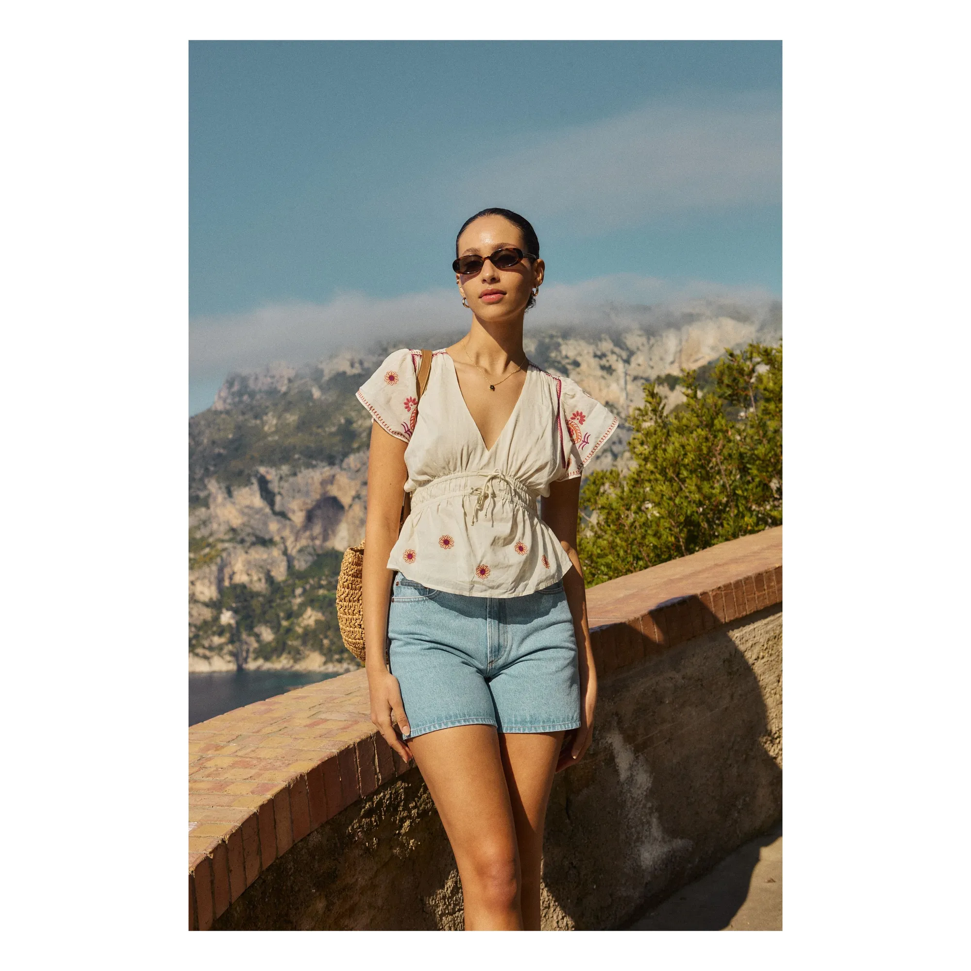 Short Taille Haute en Coton Bio | Denim bleached- Image produit n°1