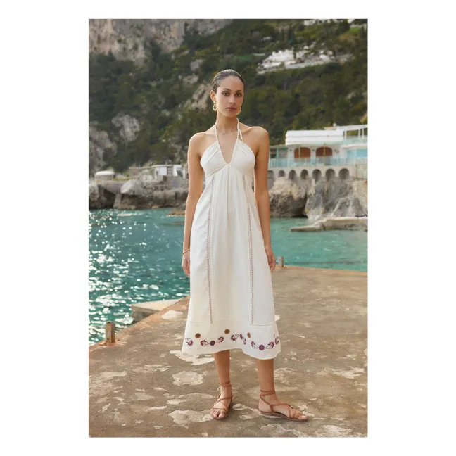 Embroidered Halter Maxi Dress in Organic Cotton | Off white