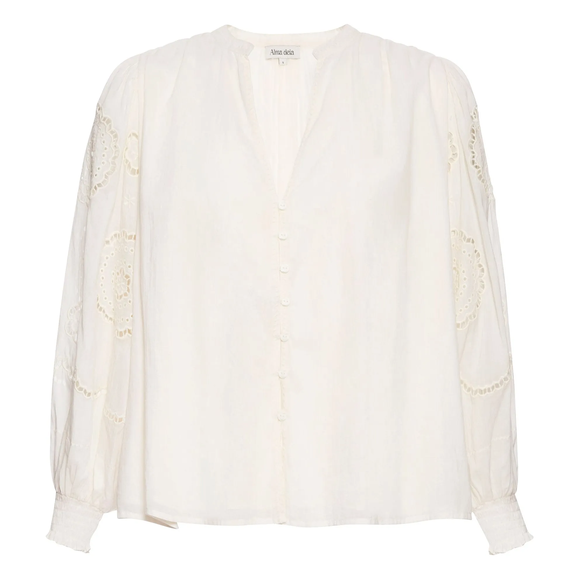 Alma Deia Off White Organic Cotton Embroidered Blouse