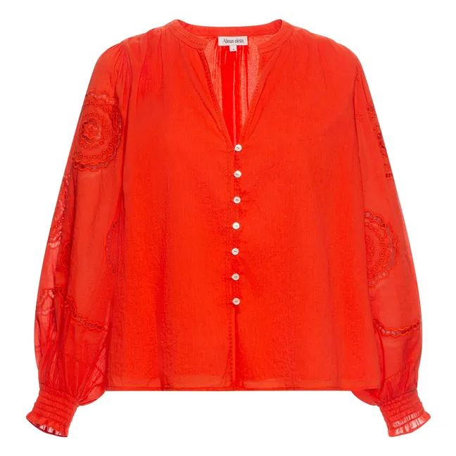 Organic cotton embroidered blouse | Coral