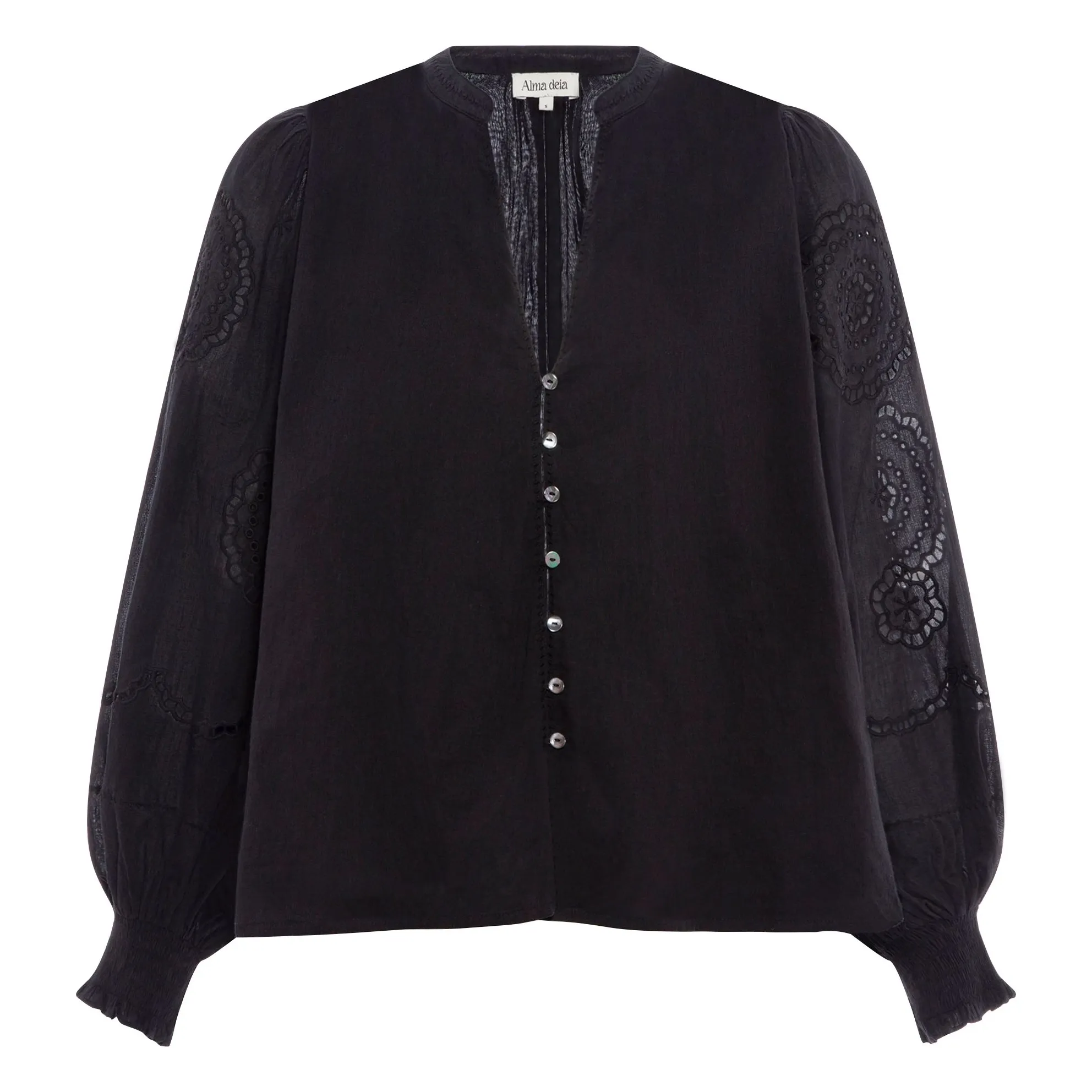 Alma Deia Black Organic Cotton Embroidered Blouse