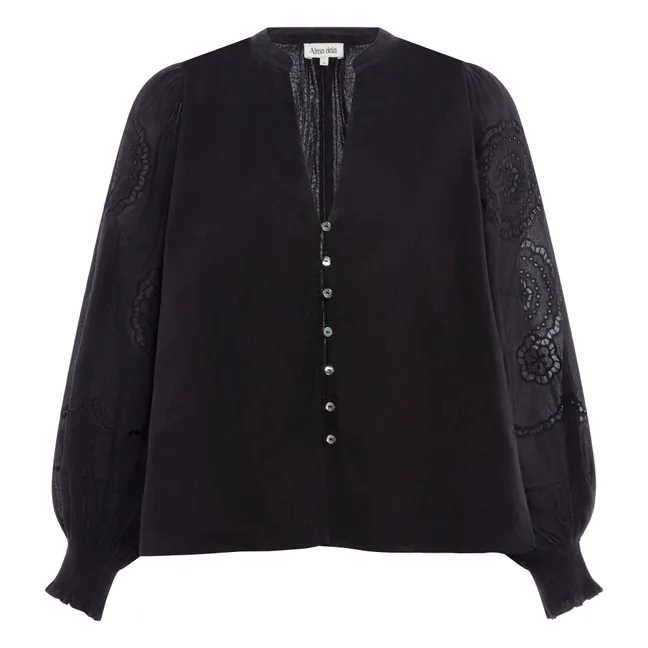 Organic cotton embroidered blouse | Black