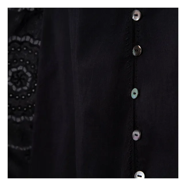 Bestickte Bluse aus Bio-Baumwolle | Schwarz