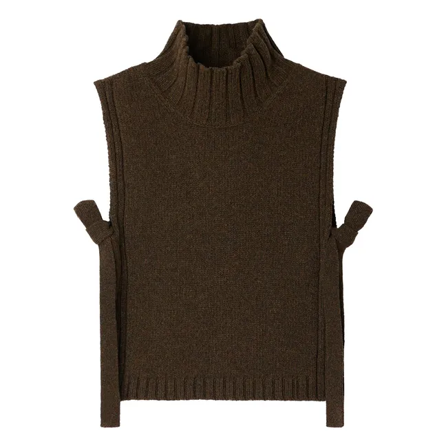 Jersey sin mangas de lana virgen dorada | Verde Kaki chiné