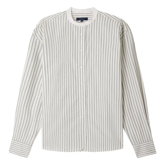Chemise Bermudes Rayée Coton Bio | Blanc cassé