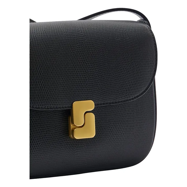 Bellissima Mini Tasche aus genarbtem Leder mit Eidechsenprägung | Schwarz