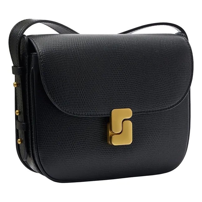 Bellissima Mini Tasche aus genarbtem Leder mit Eidechsenprägung | Schwarz