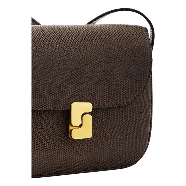 Borsa Bellissima Mini in pelle goffrata con grana di lucertola | Verde oliva