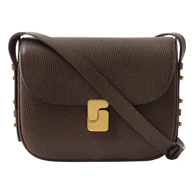 Borsa Bellissima Mini in pelle goffrata con grana di lucertola | Verde oliva